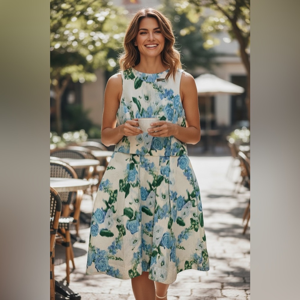 NWT Floral Jaquard Fit&Flare Midi Dress with Pockets | Winter vcay dress |Sz 16 - Picture 10 of 10